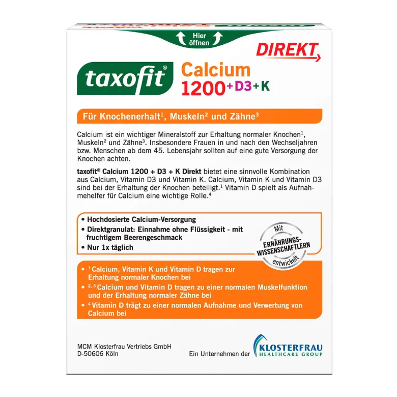 Taxofit Calcium 1200 + D3 + K Direktgranulat, 20 St