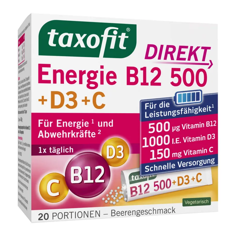 Taxofit Energie B12 500+D3+C Direkt, 20 St