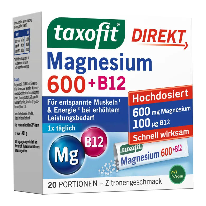 Taxofit Magnesium 600 + B12 Direkt-Granulat, 20 St