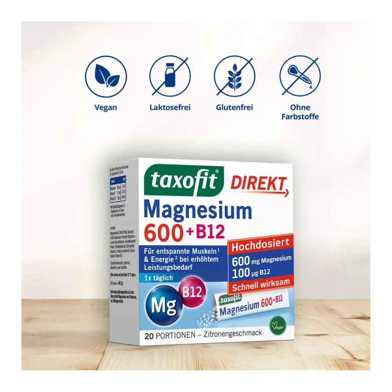 Taxofit Magnesium 600 + B12 Direkt-Granulat, 20 St