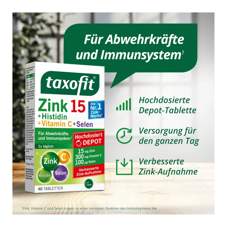 Taxofit Zink 15 + Histidin + Selen Depot-Tabletten, 40 St