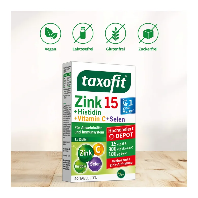 Taxofit Zink 15 + Histidin + Selen Depot-Tabletten, 40 St
