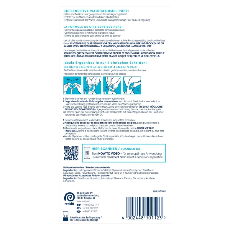 Veet Kaltwachsstreifen Körper & Beine Sensible Haut, 10X2 St