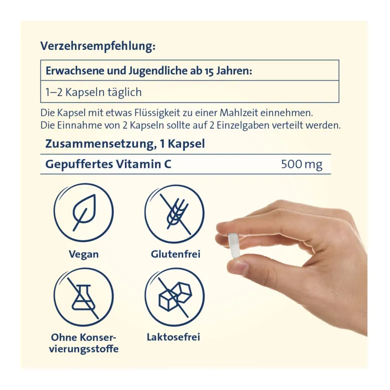 Vitamin C Hevert 500 mg gepufferte Kapseln, 60 St
