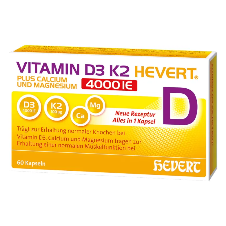 Vitamin D3 K2 Hevert+ Calcium und Magnesium 4000 IE Kapseln, 60 St