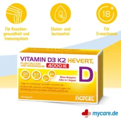 Vitamin D3 K2 Hevert+ Calcium und Magnesium 4000 IE Kapseln, 60 St