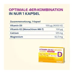 Vitamin D3 K2 Hevert+ Calcium und Magnesium 4000 IE Kapseln, 60 St