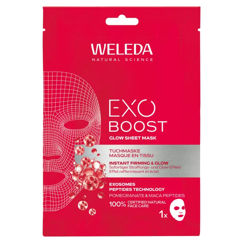 Weleda Exo Boost Youth Power Glow Tuchmaske Granatapfel, 20 ml