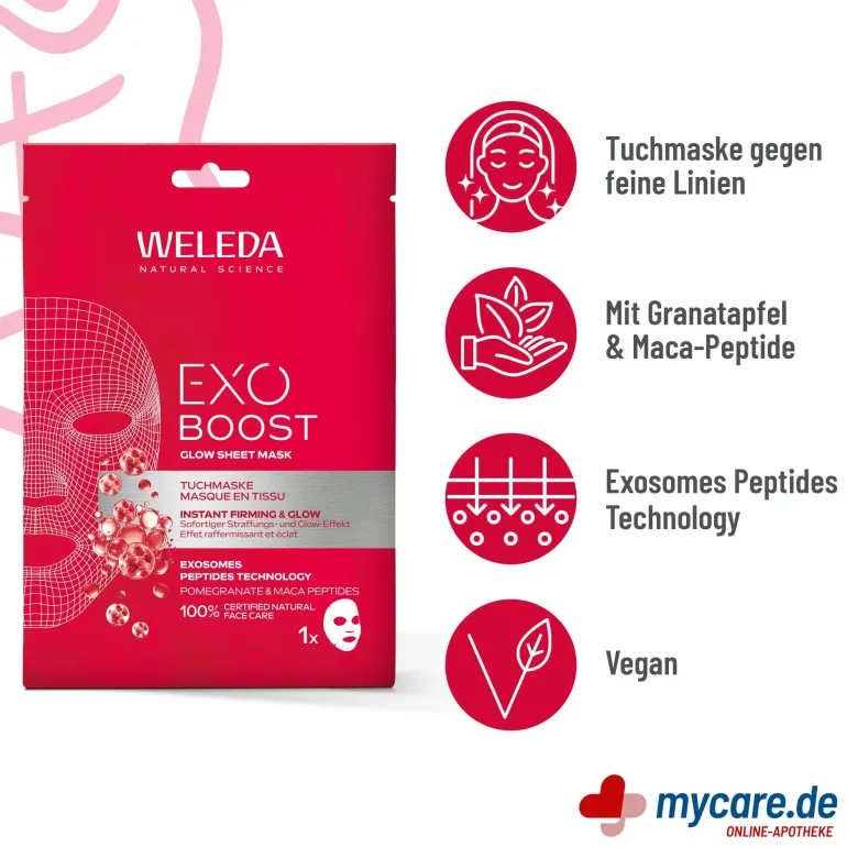 Weleda Exo Boost Youth Power Glow Tuchmaske Granatapfel, 20 ml