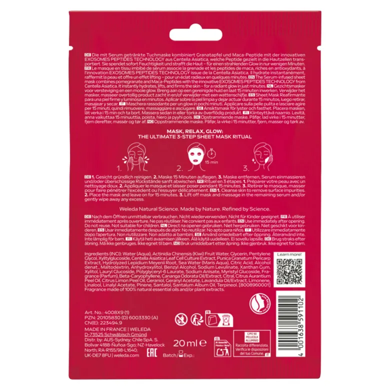 Weleda Exo Boost Youth Power Glow Tuchmaske Granatapfel, 20 ml